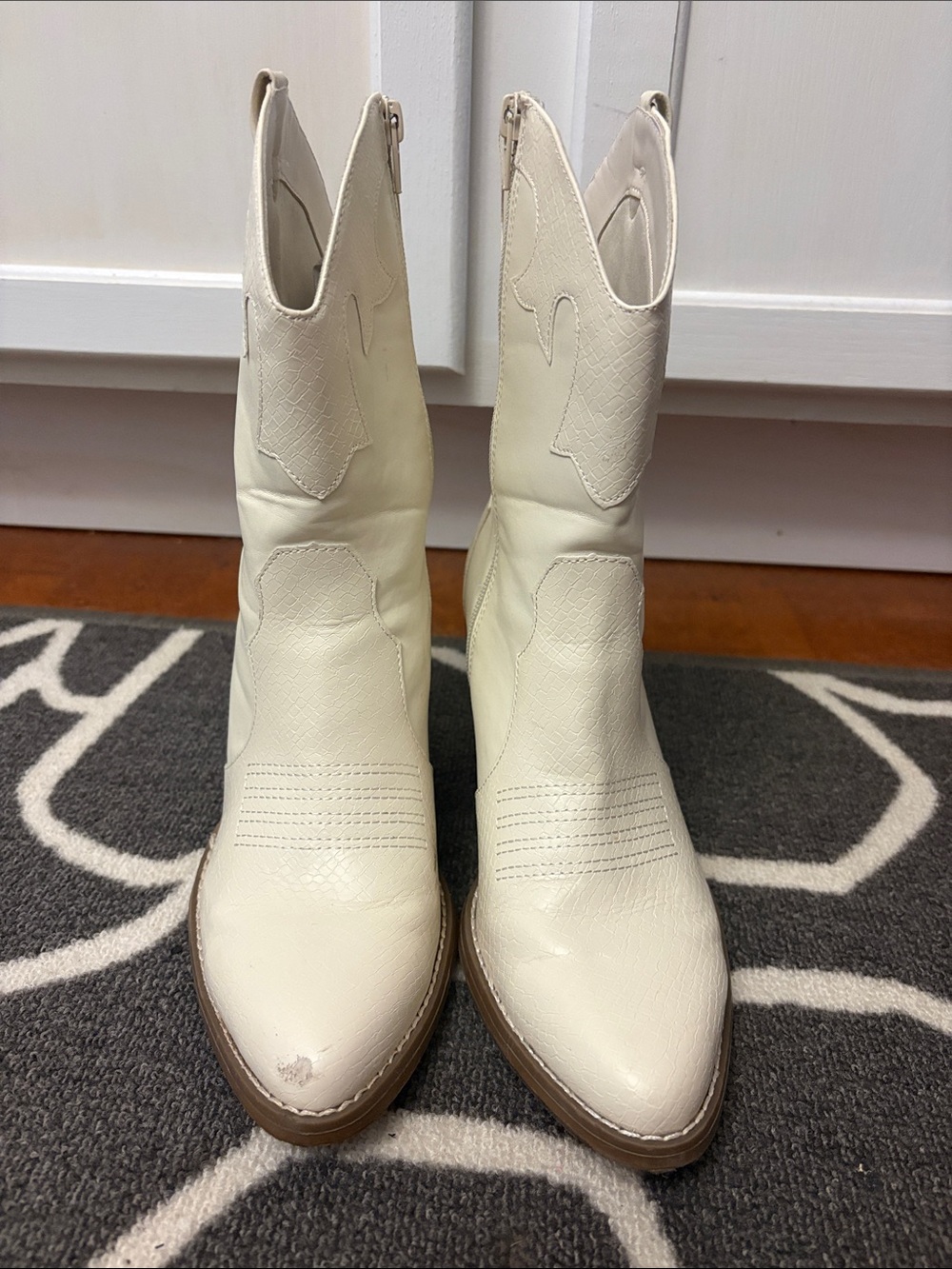 Women’s Cream Western Ankle Boots mid calf Stylish Pointed Toe